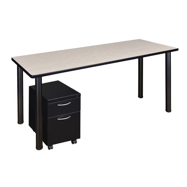 Pedestal Desk, 24 D, 60 W, 29 H, Black|Maple, Wood|Metal, KEE DESKING, Mfr# MTSPM6024PLBPBK
